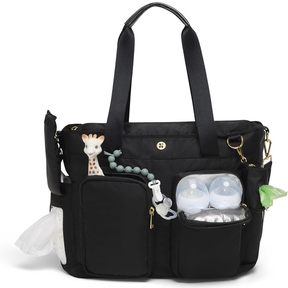 NEW! Huggies Diaper Backpack, Black Quilted gold hardware - Picture 4 of 8